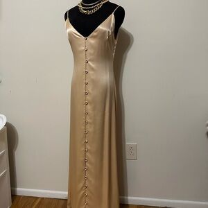 Golden diamond button strappy floor length gown